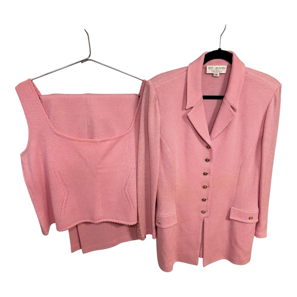 NWOT 3 Pc St John Vtg Collection Pink Santana Knit Pantsuit w Tank L/12/10